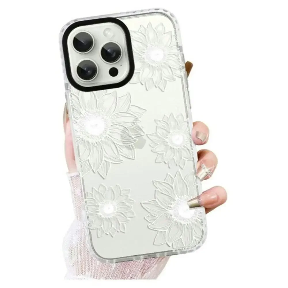 iPhone 16 Pro Max Cute Clear Sunflower Shockproof Protective Slim White S1